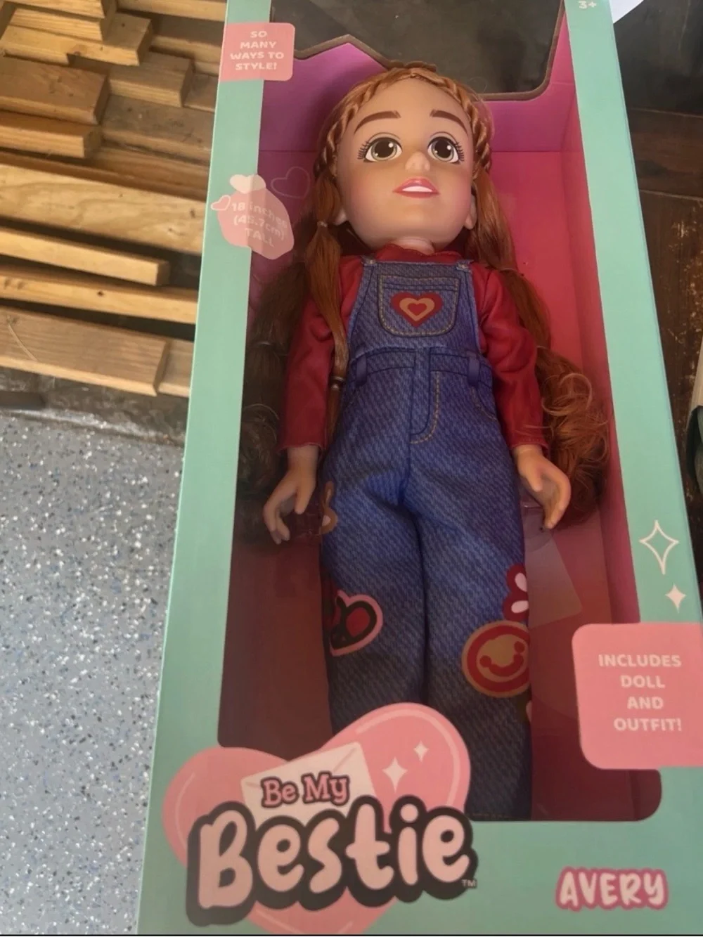 Avery Red Top with Blue Heart-Detail Overalls Fashion Doll